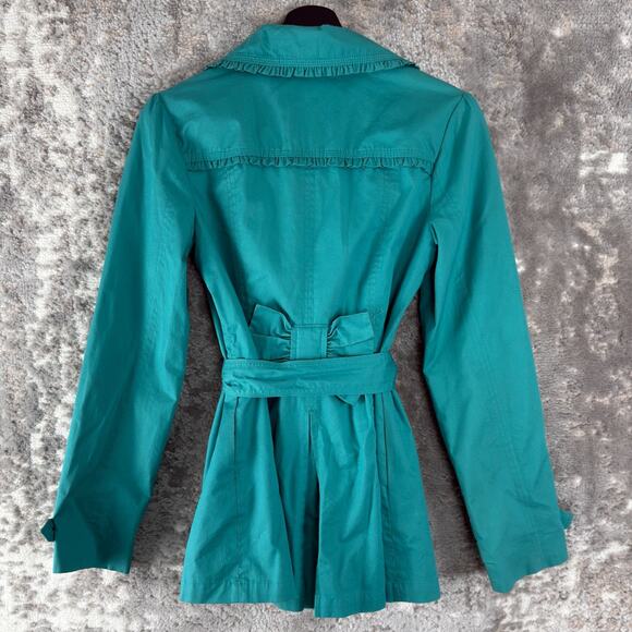 Candies Size S Outdoor Tie Front Button Coat Blue Long Sleeve Lined Collar - Picture 7 of 11